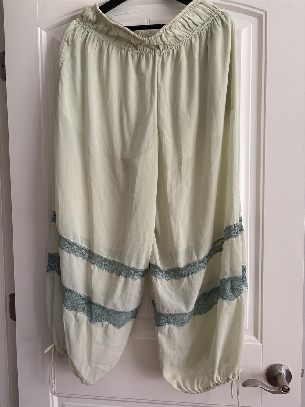 Free People Pale Mint Green Lace-Trim Jogger type pants - Picture 5 of 6